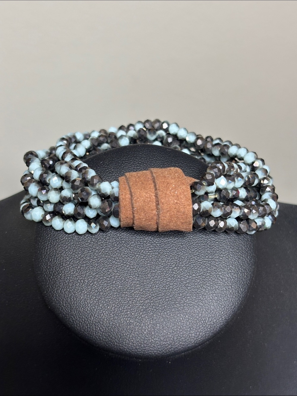 Western Boho Multi-Strand Blue & Gray Beaded Stretch Bracelet